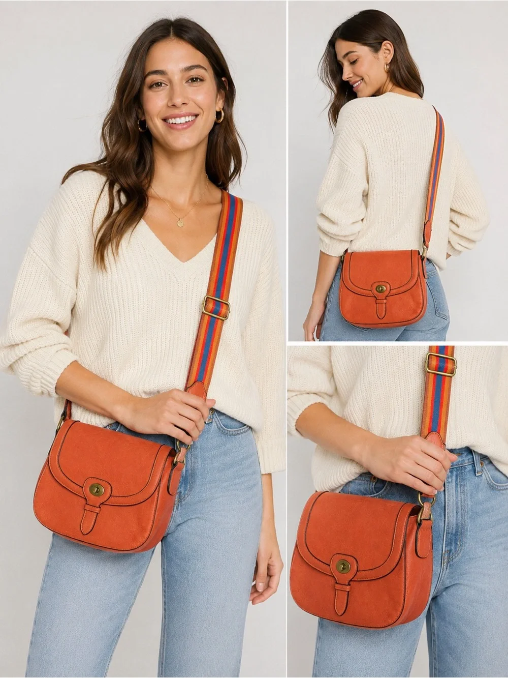 Universal Thread Burnt Orange Crossbody with Rainbow Strap